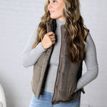 Ainsly Suede-Like Puffer Vest - Olive