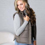 Ainsly Suede-Like Puffer Vest - Olive