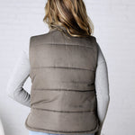 Ainsly Suede-Like Puffer Vest - Olive