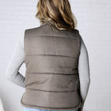 Ainsly Suede-Like Puffer Vest - Olive