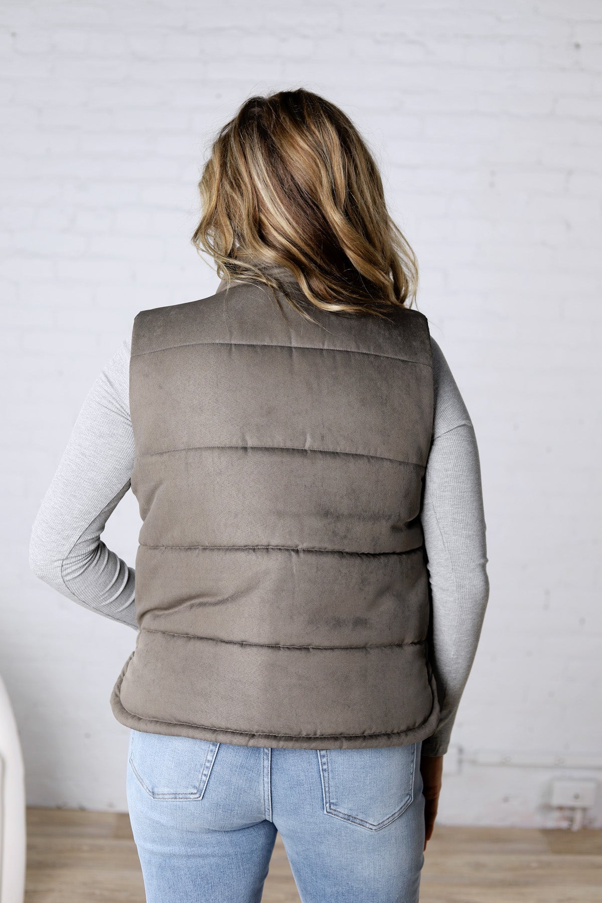 Ainsly Suede-Like Puffer Vest - Olive