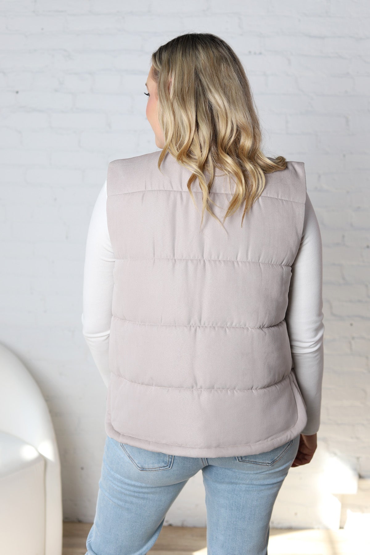 Ainsly Suede-Like Puffer Vest - Pebble