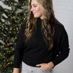 Aislen Turtle Neck Dolman Sleeve Brushed Knit Top - Black