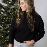 Aislen Turtle Neck Dolman Sleeve Brushed Knit Top - Black