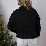 Aislen Turtle Neck Dolman Sleeve Brushed Knit Top - Black
