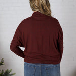 Aislen Turtle Neck Dolman Sleeve Brushed Knit Top - Burgundy - FINAL SALE