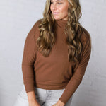 Aislen Turtle Neck Dolman Sleeve Brushed Knit Top - CoCoa