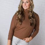 Aislen Turtle Neck Dolman Sleeve Brushed Knit Top - CoCoa