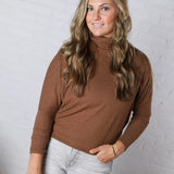 Aislen Turtle Neck Dolman Sleeve Brushed Knit Top - CoCoa
