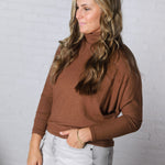 Aislen Turtle Neck Dolman Sleeve Brushed Knit Top - CoCoa