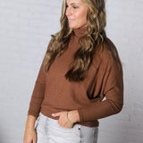 Aislen Turtle Neck Dolman Sleeve Brushed Knit Top - CoCoa