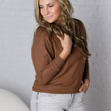 Aislen Turtle Neck Dolman Sleeve Brushed Knit Top - CoCoa