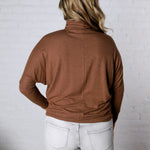 Aislen Turtle Neck Dolman Sleeve Brushed Knit Top - CoCoa