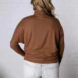 Aislen Turtle Neck Dolman Sleeve Brushed Knit Top - CoCoa