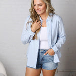 Alaine Stripe Button Down Top - Blueberry FINAL SALE
