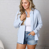 Alaine Stripe Button Down Top - Blueberry FINAL SALE