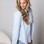 Alaine Stripe Button Down Top - Blueberry FINAL SALE