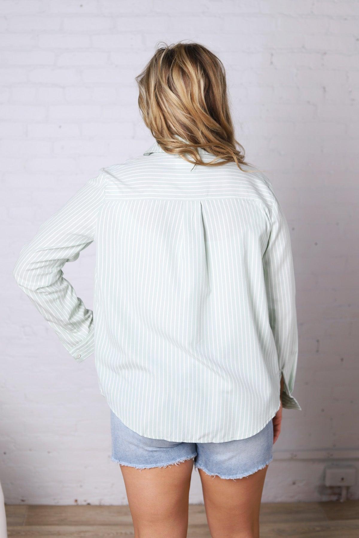 Alaine Stripe Button Down Top - Mint
