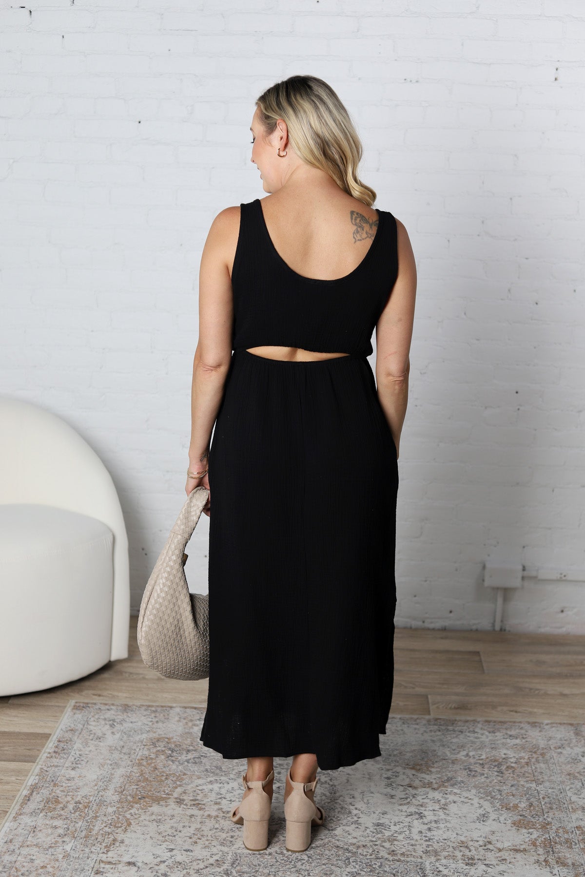 Alani Gauze Midi Dress - Black