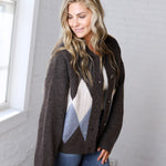Alba Argyle Knit Cardigan - Brown Multi