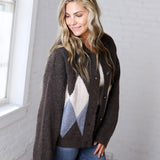 Alba Argyle Knit Cardigan - Brown Multi