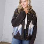 Alba Argyle Knit Cardigan - Brown Multi
