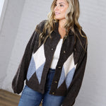 Alba Argyle Knit Cardigan - Brown Multi
