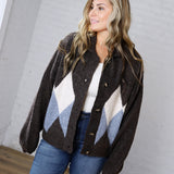 Alba Argyle Knit Cardigan - Brown Multi