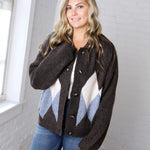 Alba Argyle Knit Cardigan - Brown Multi