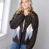 Alba Argyle Knit Cardigan - Brown Multi