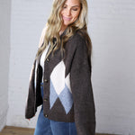 Alba Argyle Knit Cardigan - Brown Multi