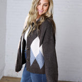 Alba Argyle Knit Cardigan - Brown Multi
