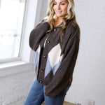 Alba Argyle Knit Cardigan - Brown Multi