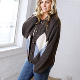 Alba Argyle Knit Cardigan - Brown Multi