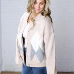 Alba Argyle Knit Cardigan - Sand Multi