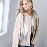 Alba Argyle Knit Cardigan - Sand Multi