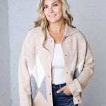 Alba Argyle Knit Cardigan - Sand Multi