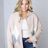 Alba Argyle Knit Cardigan - Sand Multi