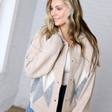 Alba Argyle Knit Cardigan - Sand Multi