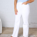 Alessandra High Rise Wide Leg Raw Hem Denim - Alabaster