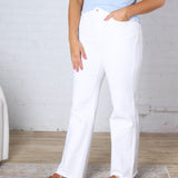 Alessandra High Rise Wide Leg Raw Hem Denim - Alabaster