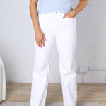 Alessandra High Rise Wide Leg Raw Hem Denim - Alabaster
