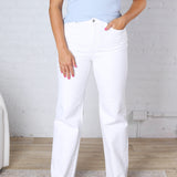 Alessandra High Rise Wide Leg Raw Hem Denim - Alabaster