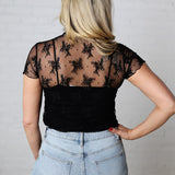 Alessandra Lace Layering Short Sleeve Top - Black