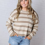 Alix Striped Knit Sweater - Mocha