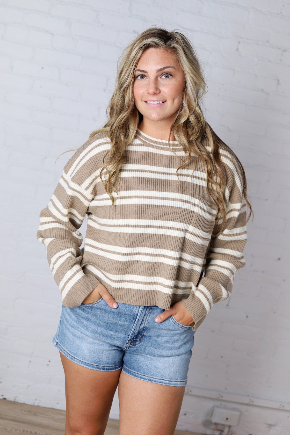 Alix Striped Knit Sweater - Mocha