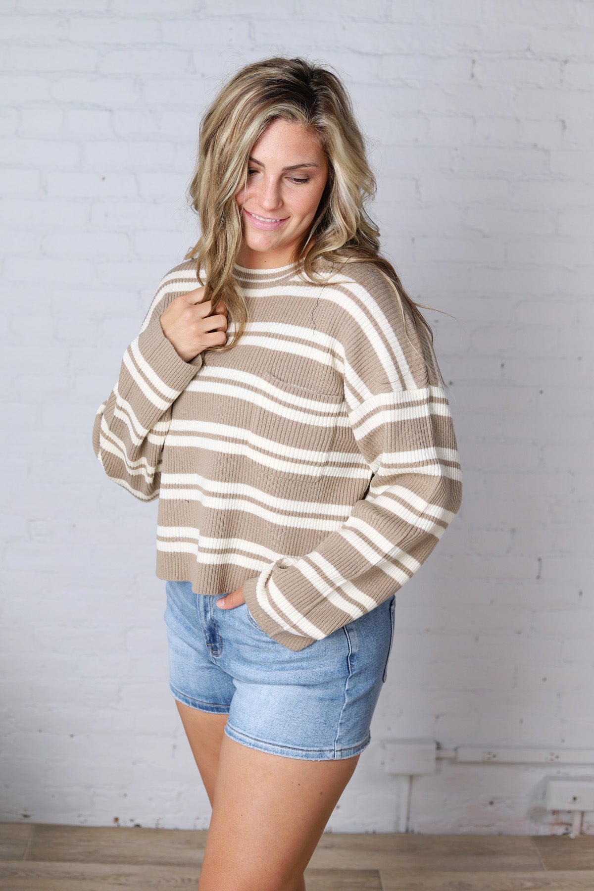 Alix Striped Knit Sweater - Mocha