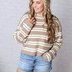 Alix Striped Knit Sweater - Mocha