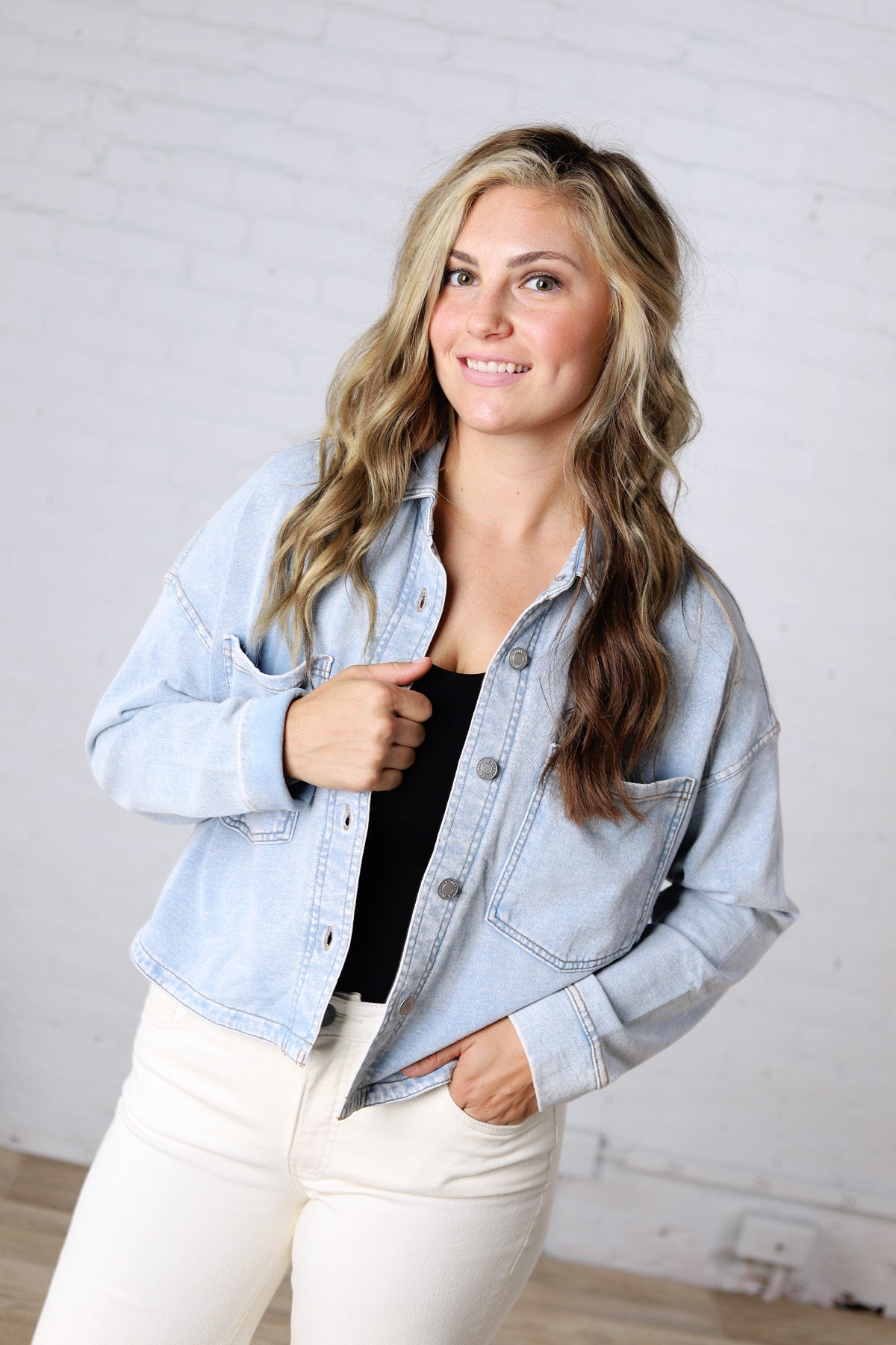 All Day Cropped Knit Jacket by Z Supply - Washed Indigo
