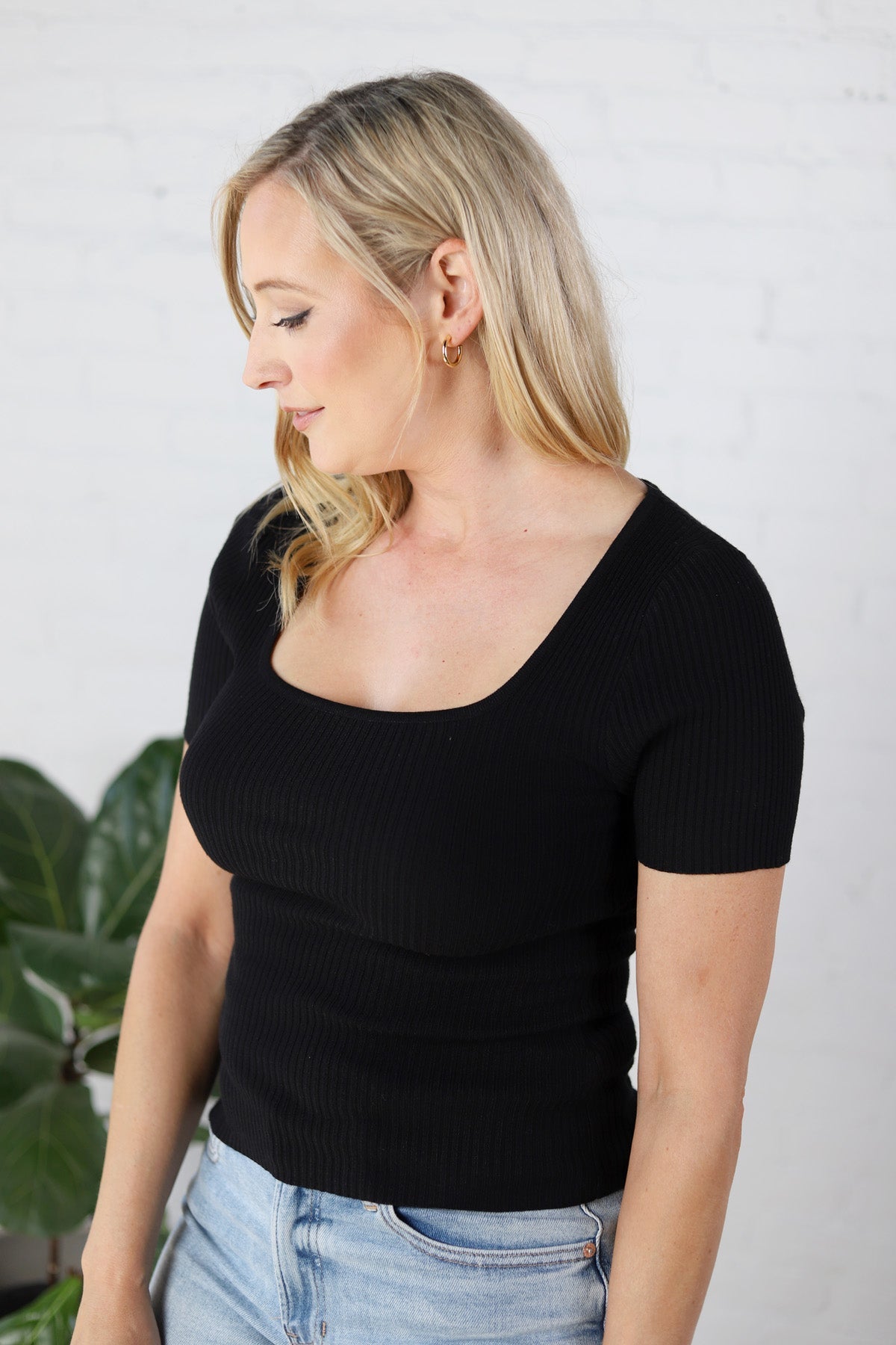 Allie Square Neck Ribbed Top - Black - FINAL SALE